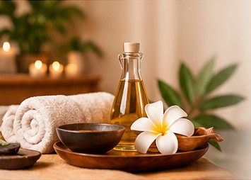 Massage visage et cuir chevelu — ambiance bien-être générée par IA